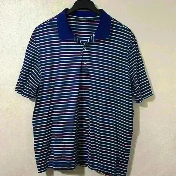 Bobby Jones Polo Shirt Blue Stripped Cotton - Picture 1 of 3